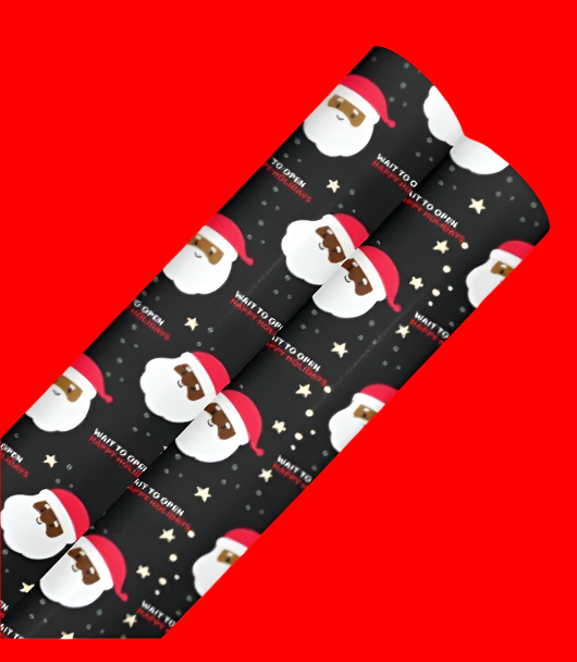 African American Santa "Wait to Open ... Happy Holiday" Wrapping Paper