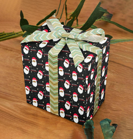 African American Santa "Wait to Open ... Happy Holiday" Wrapping Paper