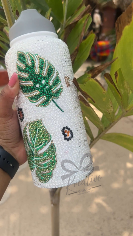 Leopard Print Tropical Glass Rhinestone Tumbler