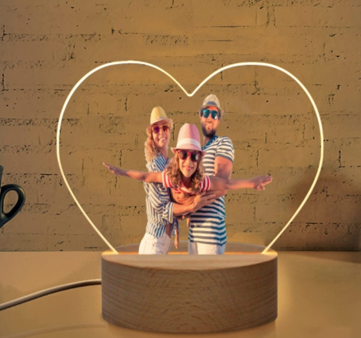 Heart-Shaped Acrylic Photo Panel with Light Base
