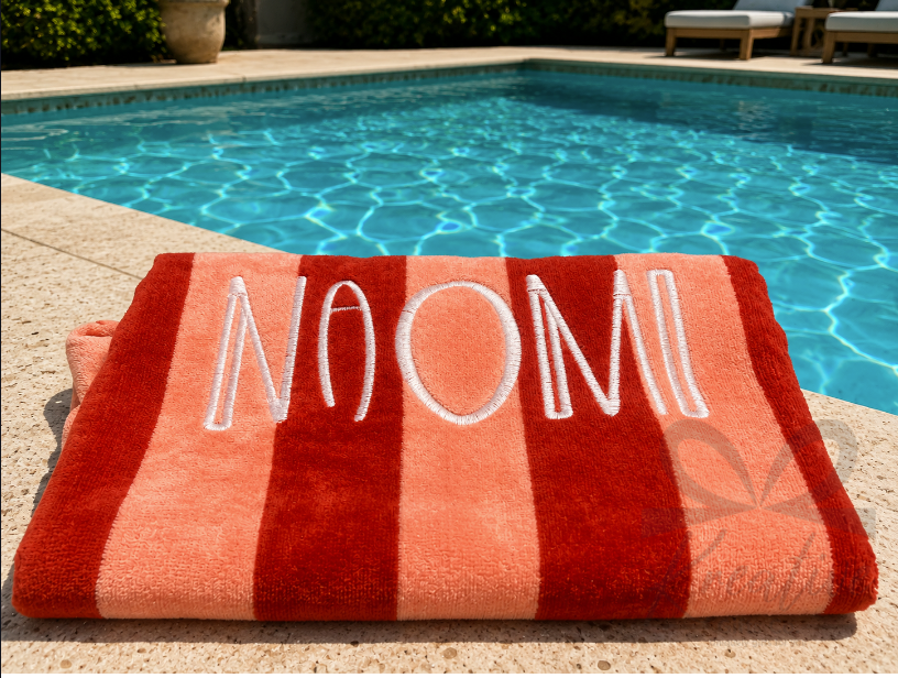 Poolside Embroidered Striped Towel