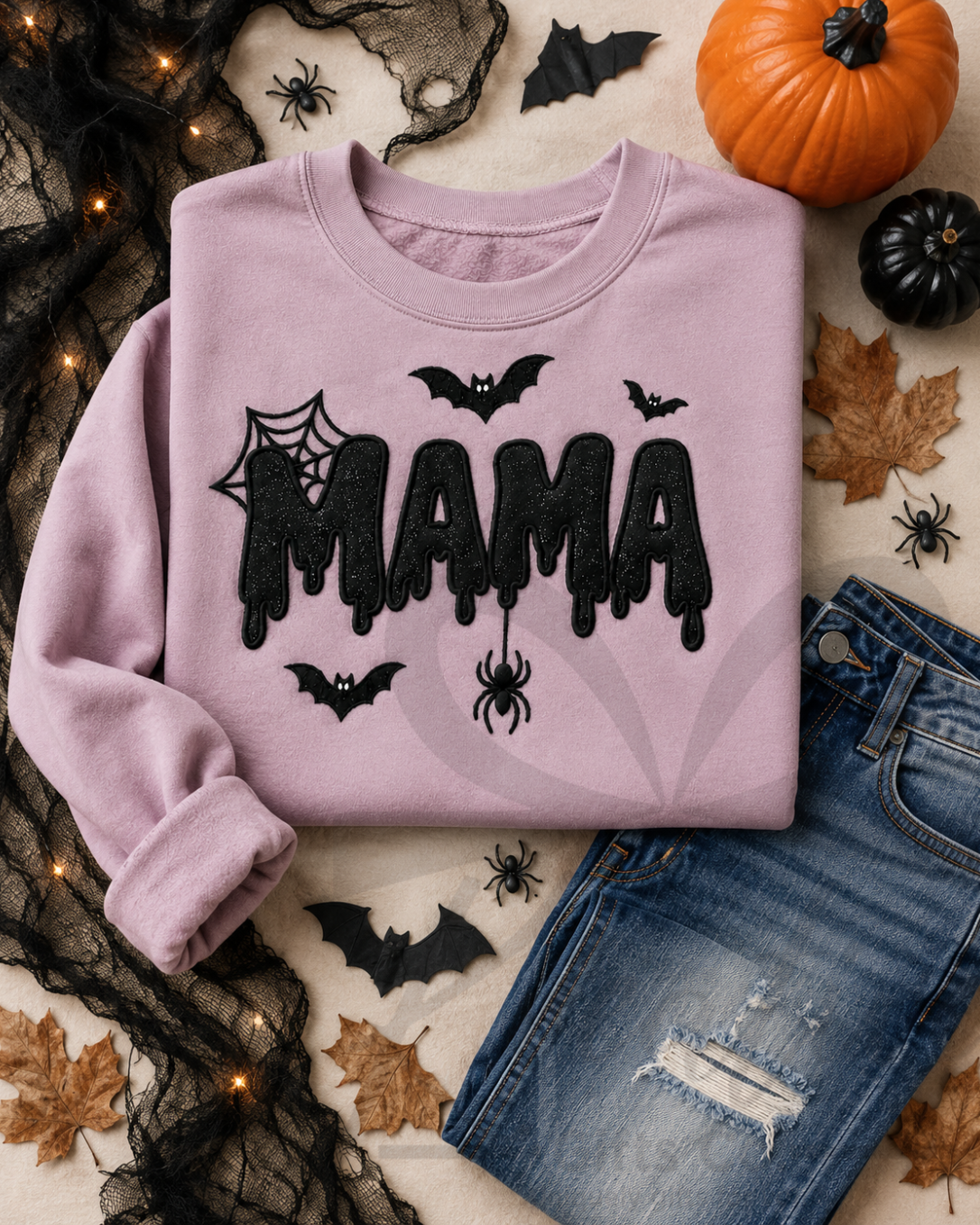 Halloween Mama Glitter Embroidered Sweatshirt