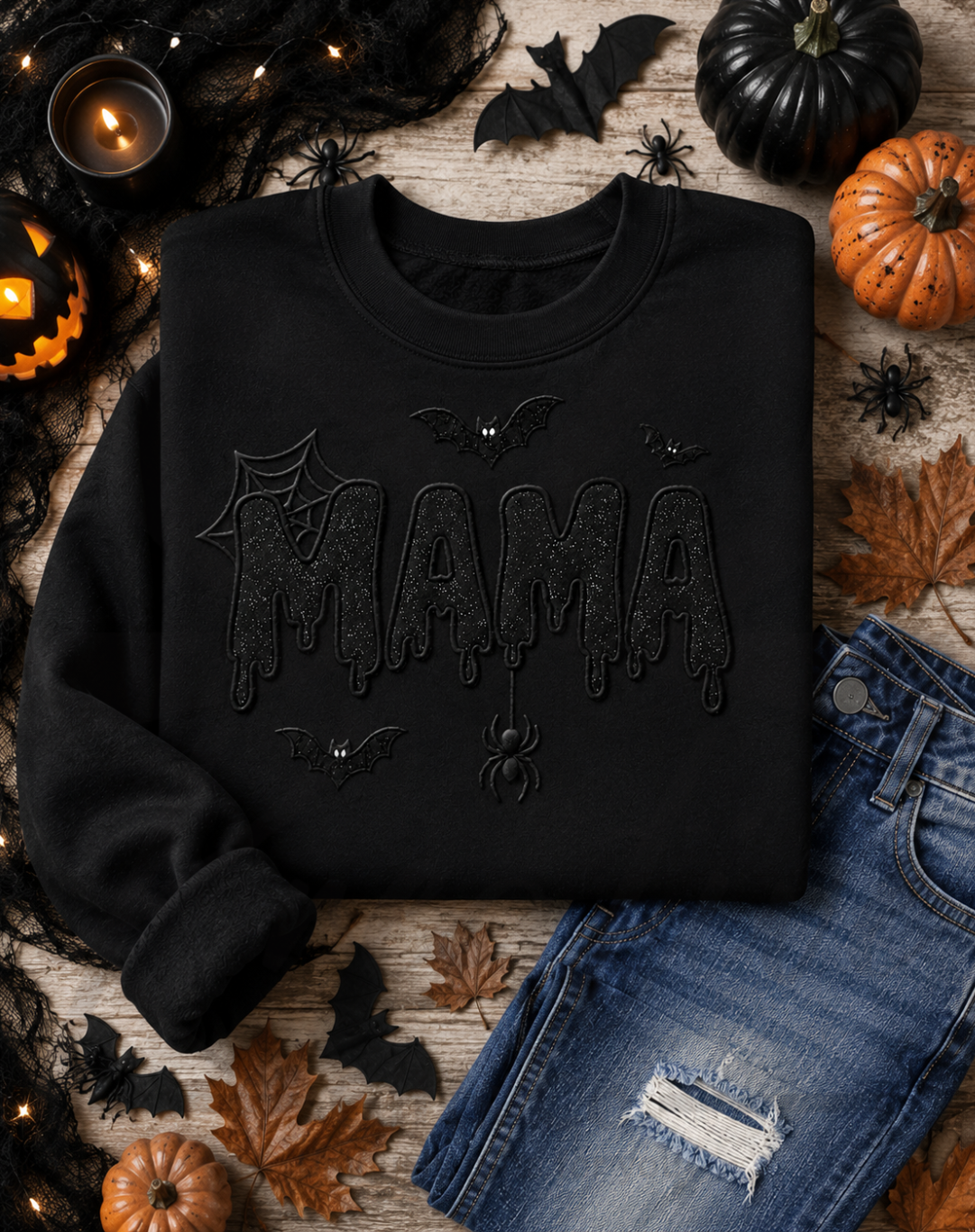 Halloween Mama Glitter Embroidered Sweatshirt