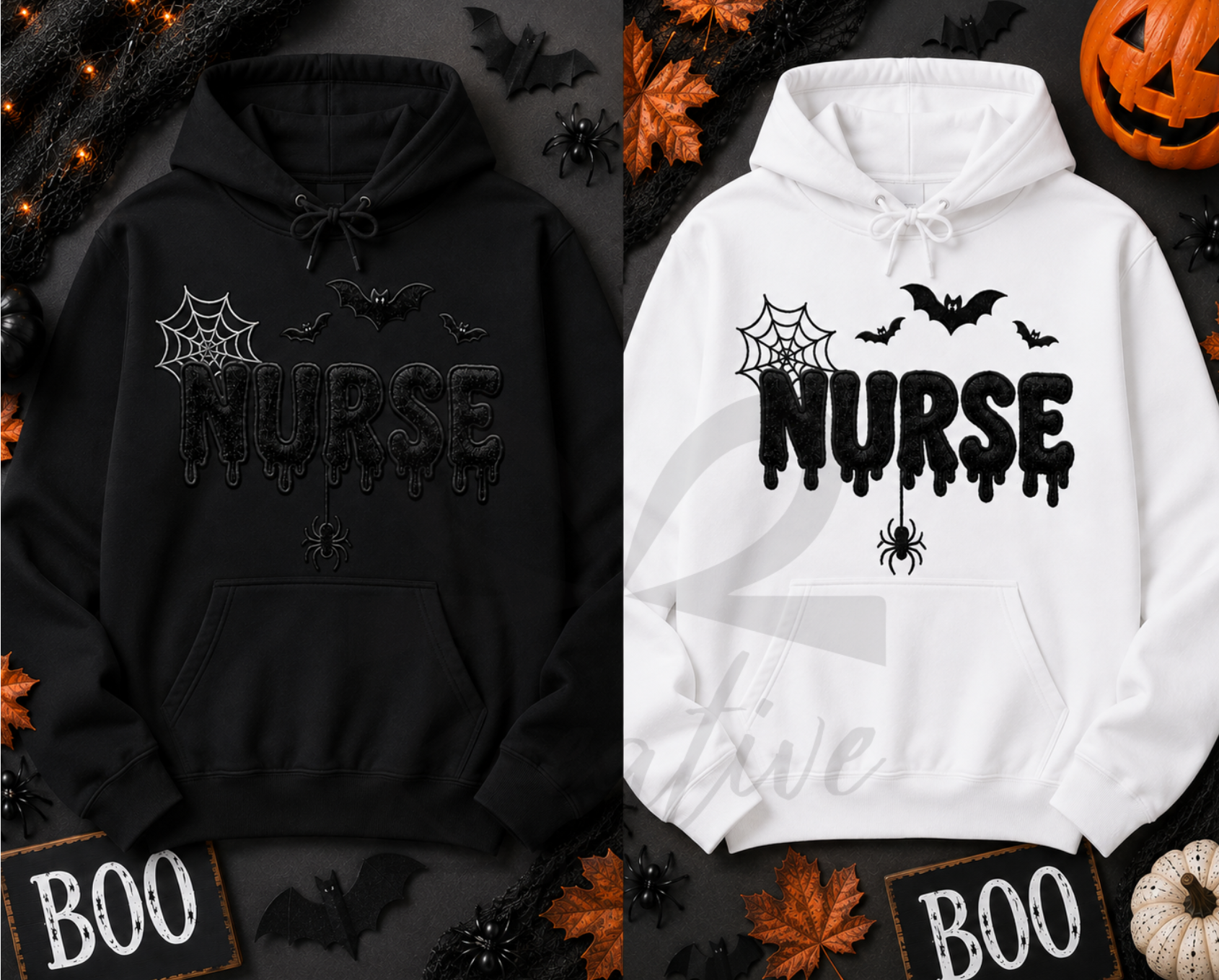 Spooky Nurse Glitter Embroidery Apparel