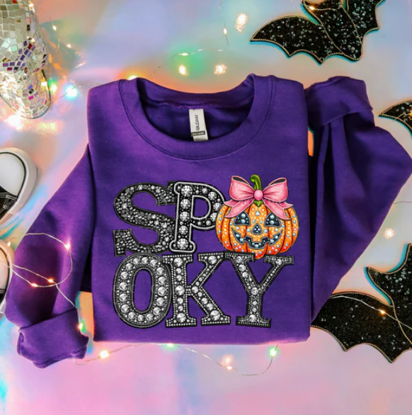 Spooky Orange Pumpkin Pink Bow rhinestones