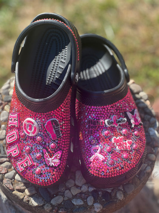 Breast Cancer Bling Crocs