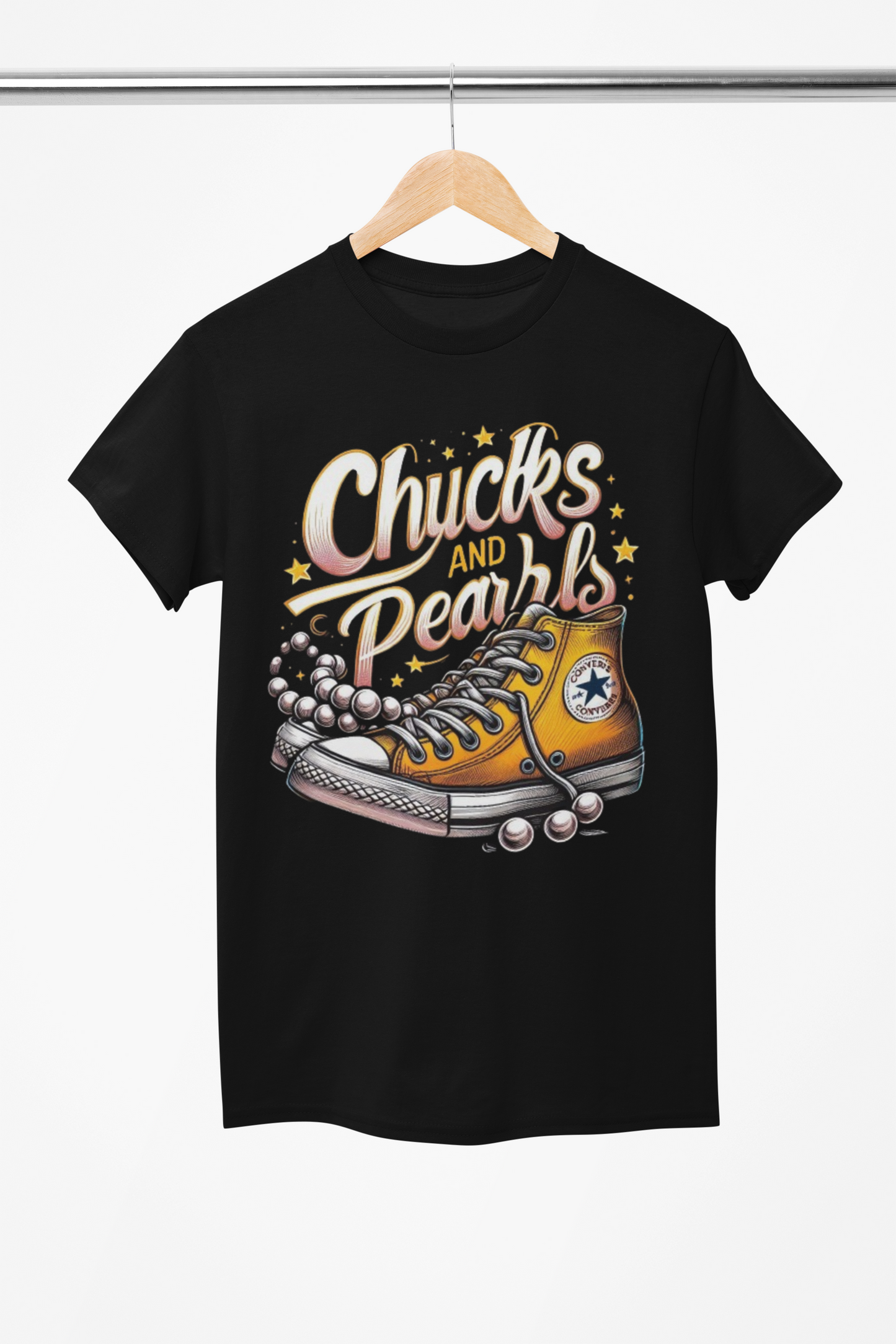 Chucks and Pearls - Yellow/White Tshirt