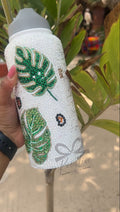 Leopard Print Tropical Glass Rhinestone Tumbler