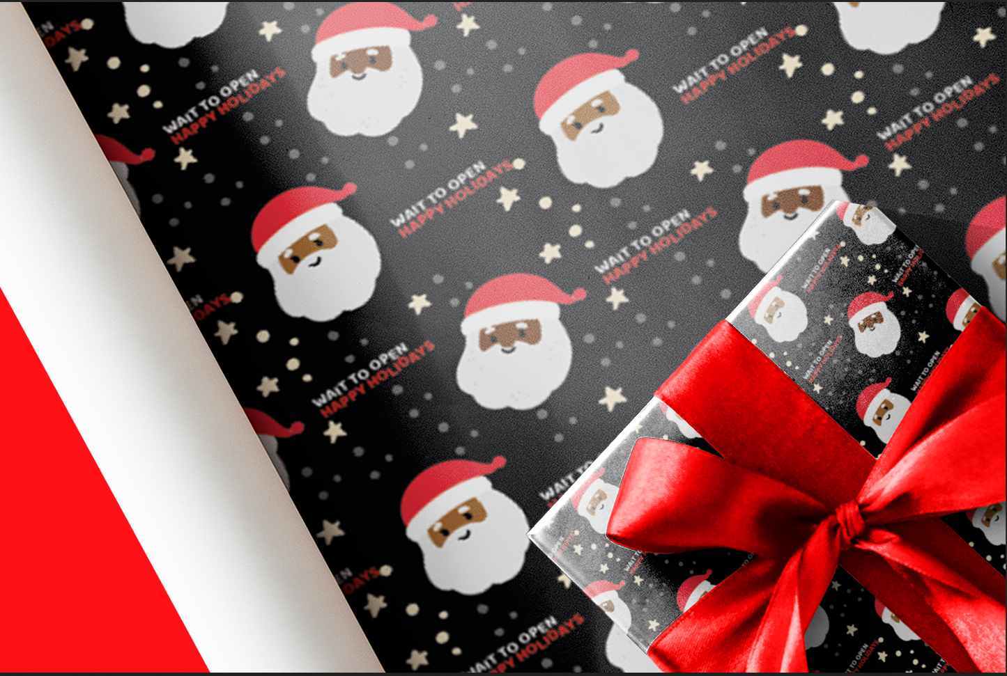 African American Santa "Wait to Open ... Happy Holiday" Wrapping Paper