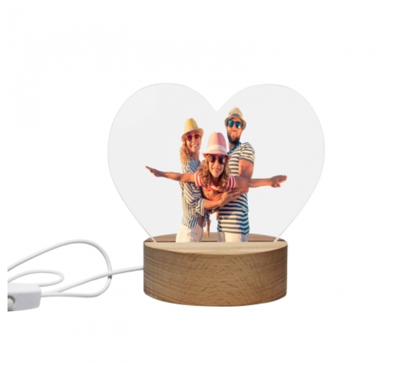 Heart-Shaped Acrylic Photo Panel with Light Base